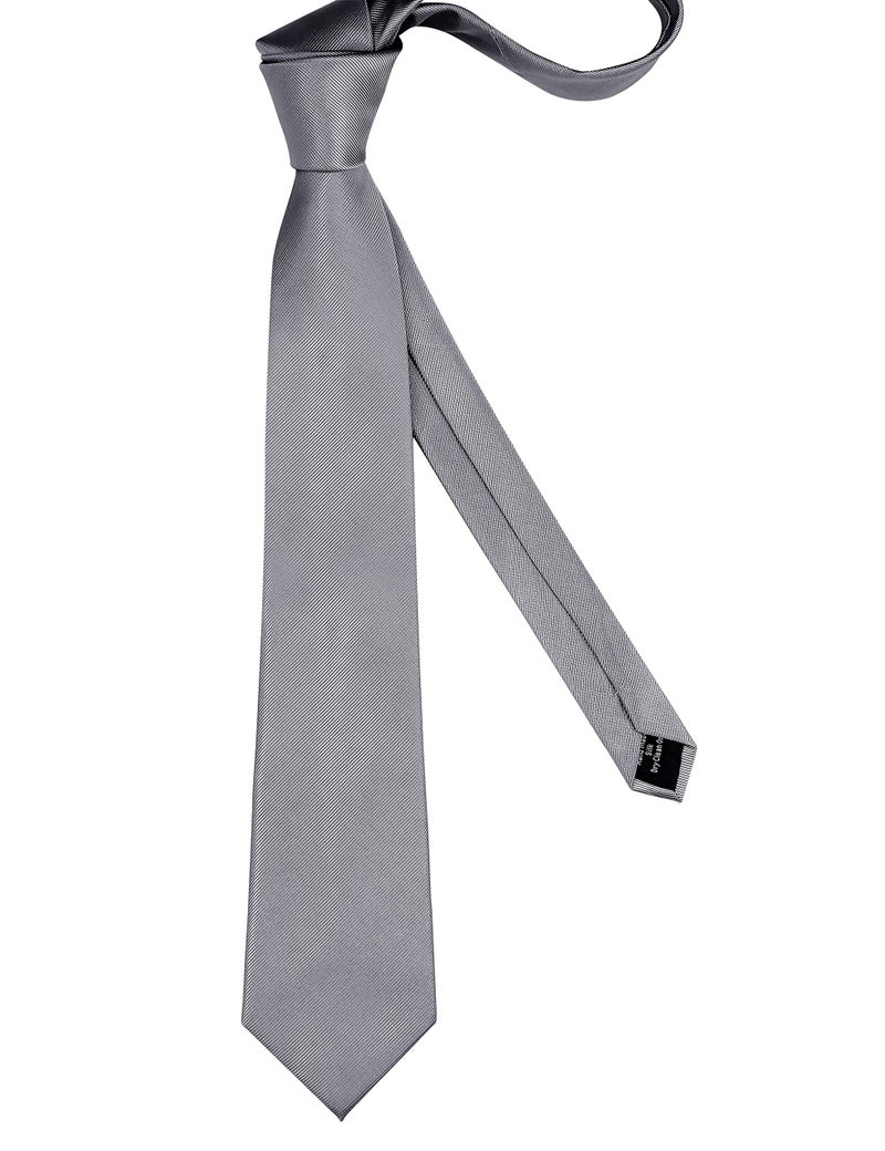 GUSLESON Solid Wedding Ties for Men Classic Grey Silk Tie 8cm Formal Necktie (0791-05) - Image 3