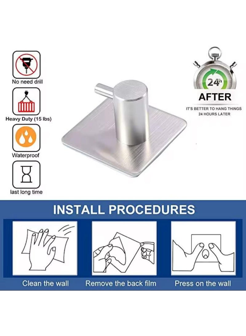 RPZ HomeTech Adhesive Hooks Heavy Duty Wall Hooks Waterproof Stainless Steel Hooks for Hanging Coat, Hat,Towel Robe Hook Rack Wall Mount- Bathroom and Bedroom 4-Packs - Image 4