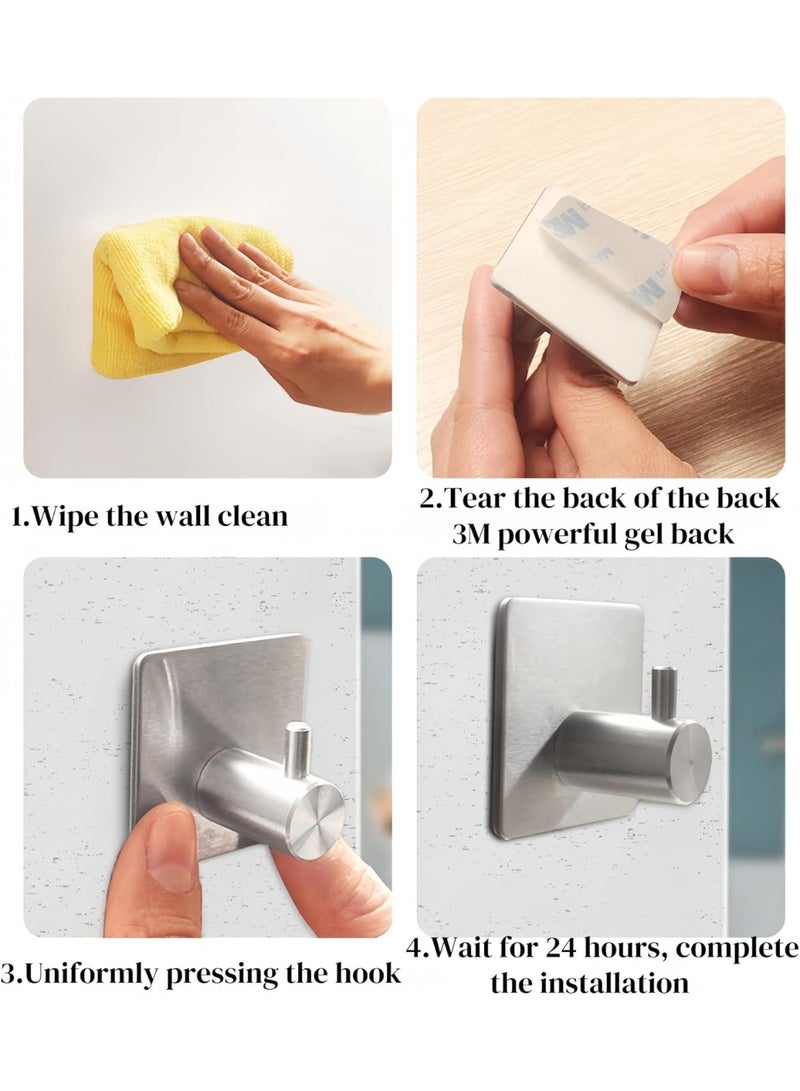 RPZ HomeTech Adhesive Hooks Heavy Duty Wall Hooks Waterproof Stainless Steel Hooks for Hanging Coat, Hat,Towel Robe Hook Rack Wall Mount- Bathroom and Bedroom 4-Packs - Image 5