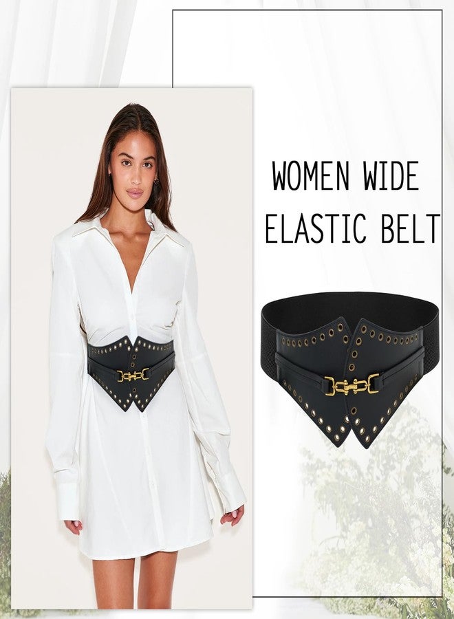 BAOKELAN Women Wide Elastic Belt Vintage Irregular Stretchy Waist Belts for Dresses Black 70CM - Image 2