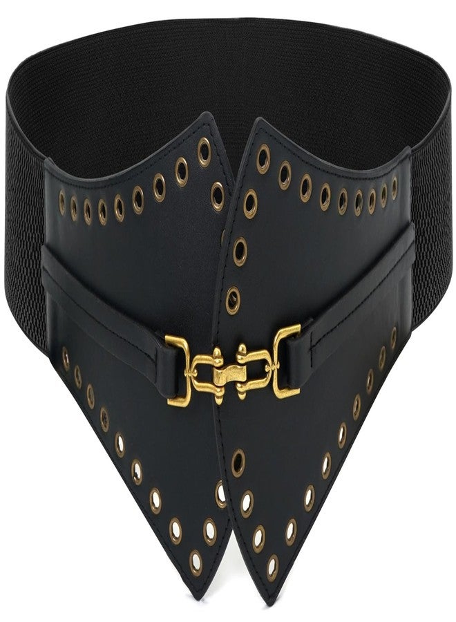 BAOKELAN Women Wide Elastic Belt Vintage Irregular Stretchy Waist Belts for Dresses Black 70CM - Image 1