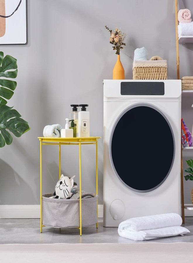 VECELO Round Side/End Table with Fabric Storage Basket，Metal Anti-Rust and Waterproof Small Bedside Nightstand with Removable Tray Top for Living Room，Balcony & Laundry，Yellow /1pcs with Basket - Image 4