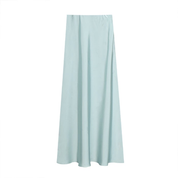 High-Waisted Slimming Long Dress Cracker Khaki French Style Acid-Eaten Silk Skirt For Women Summer New Arrival High-End Feel sea salt blue 