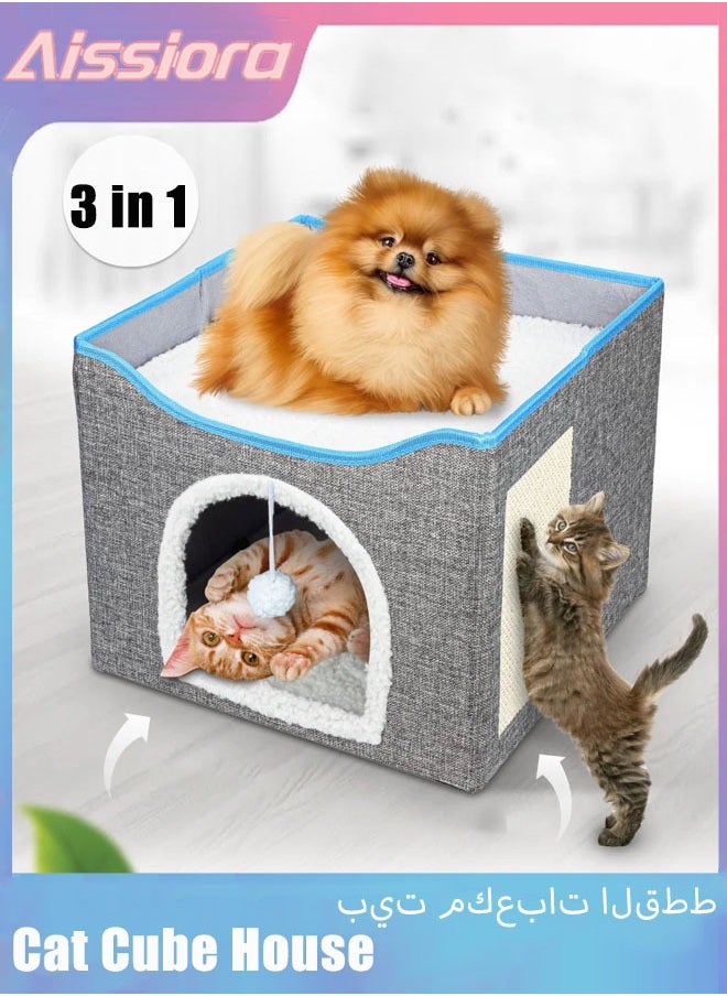 Foldable Cat Cube House Indoor Hideaway with Scratch Pad Hanging Fluffy Ball, and Sisal Scratching - Large Cat Cave Beds, Cozy Pet Shelter Perfect Play Cave House For Cats Pets Comfort - pzsku/ZBF4C6F1BCA7CE3CDDB00Z/45/_/1718961500/6aa58b17-dade-410a-9294-3c984dcbf549