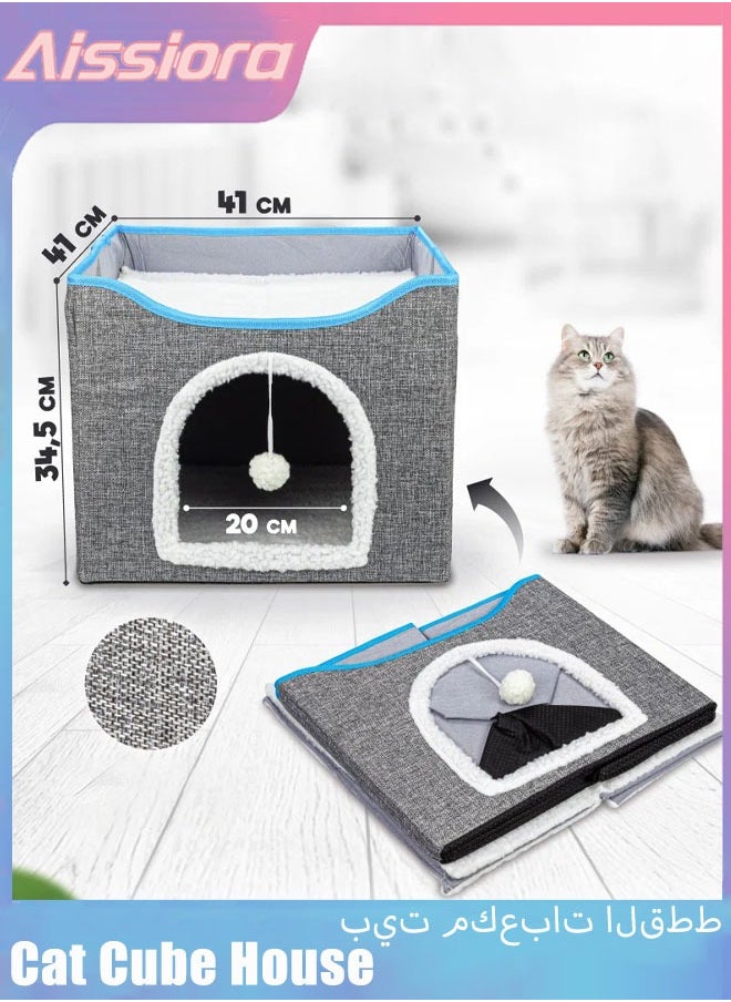 Foldable Cat Cube House Indoor Hideaway with Scratch Pad Hanging Fluffy Ball, and Sisal Scratching - Large Cat Cave Beds, Cozy Pet Shelter Perfect Play Cave House For Cats Pets Comfort - pzsku/ZBF4C6F1BCA7CE3CDDB00Z/45/_/1718961502/a2cc8b4c-3bb6-4d7d-a301-972de4259b6c