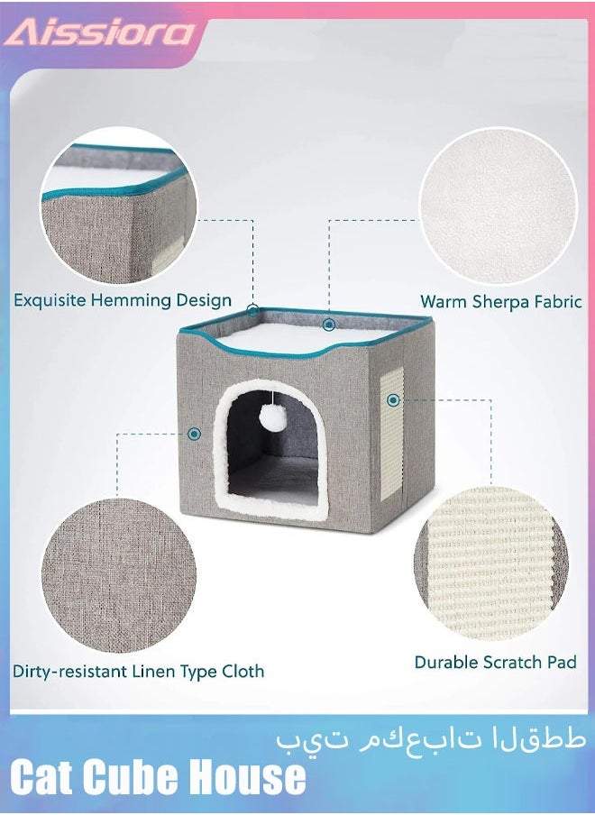 Foldable Cat Cube House Indoor Hideaway with Scratch Pad Hanging Fluffy Ball, and Sisal Scratching - Large Cat Cave Beds, Cozy Pet Shelter Perfect Play Cave House For Cats Pets Comfort - pzsku/ZBF4C6F1BCA7CE3CDDB00Z/45/_/1718961531/e2f01351-4e2d-449e-b27b-b6dde18fdcea