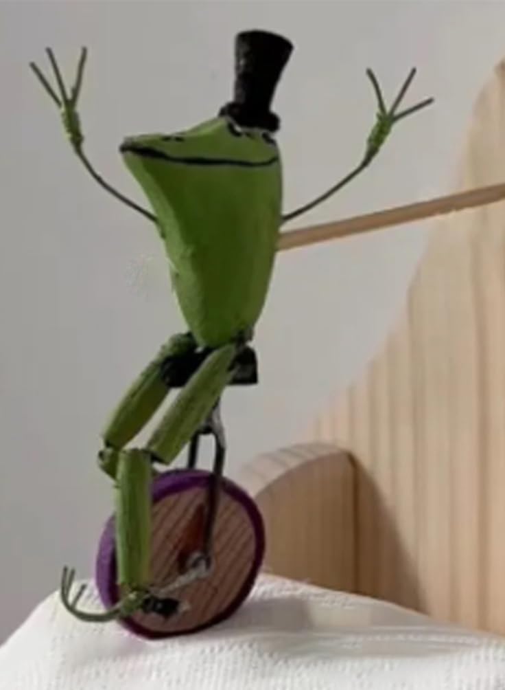 klarako Creative Frog Riding Bicycle Toilet Paper Holder, Frog on Unicycle Wall Mounted Tissue Roll Holder, Frog-Shaped Wood Toilet Paper Holder, Bathroom Shelf - Image 2