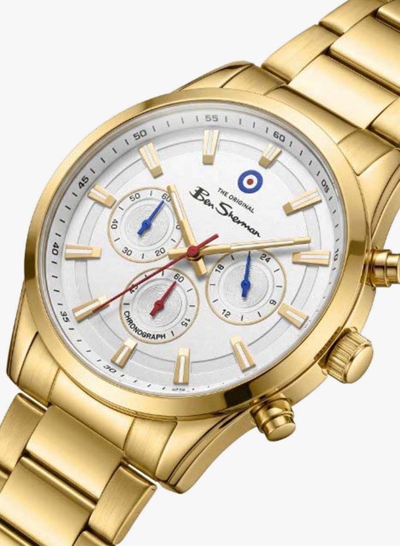 Ben Sherman Cambridge White Dial Gold Stainless Steel Bracelet Chronograph Watch for Men, 42mm - Image 2