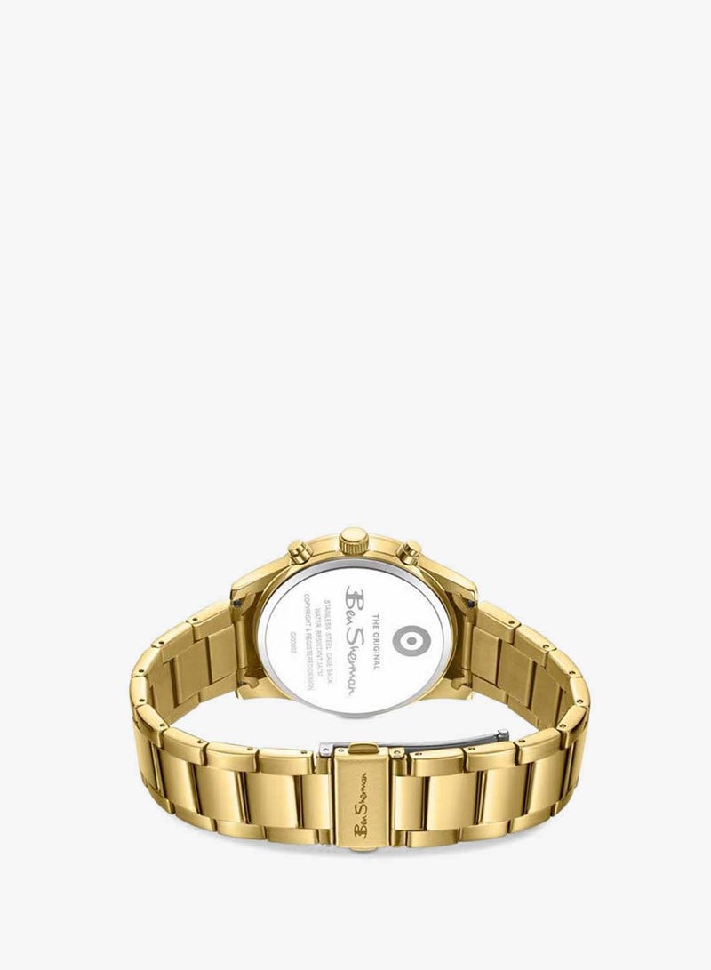 Ben Sherman Cambridge White Dial Gold Stainless Steel Bracelet Chronograph Watch for Men, 42mm - Image 4