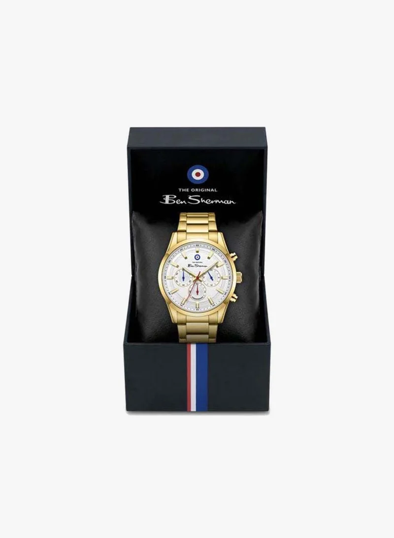 Ben Sherman gold Cambridge White Dial Gold Stainless Steel Bracelet Chronograph Watch for Men, 42mm for Men | Best Price UAE