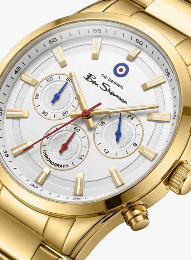Ben Sherman Cambridge White Dial Gold Stainless Steel Bracelet Chronograph Watch for Men, 42mm - Image 3