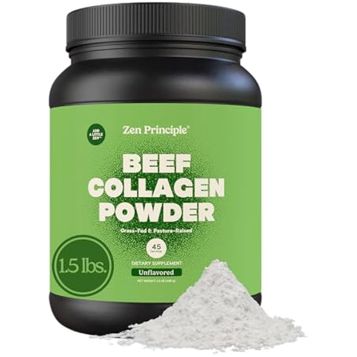 Zen Principle Grass-Fed Agglomerated Hydrolyzed Collagen Peptides 1.5 lb. Anti-Aging Protein Powder for Healthy Hair, Skin, Joints. Paleo Friendly, GMO and Gluten Free, Pasture-Raised Bovine. - Image 1
