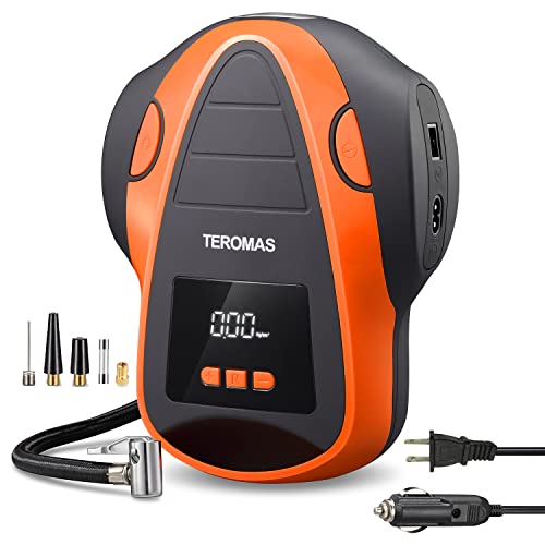 TEROMAS Tire Inflator Portable Air Compressor, Air Pump DC/AC for Car Tires 12V DC and Other Inflatables at Home 110V AC, Digital Electric Tire Pump with Pressure Gauge(Orange) - Image 1