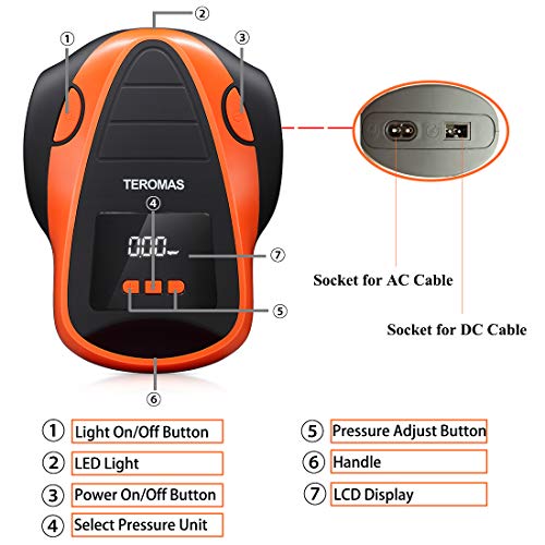 TEROMAS Tire Inflator Portable Air Compressor, Air Pump DC/AC for Car Tires 12V DC and Other Inflatables at Home 110V AC, Digital Electric Tire Pump with Pressure Gauge(Orange) - Image 2