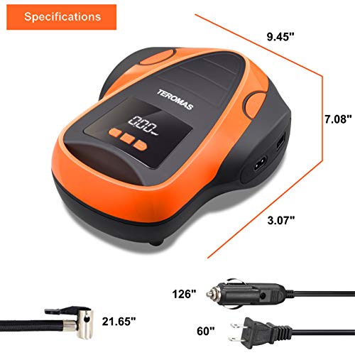 TEROMAS Tire Inflator Portable Air Compressor, Air Pump DC/AC for Car Tires 12V DC and Other Inflatables at Home 110V AC, Digital Electric Tire Pump with Pressure Gauge(Orange) - Image 5