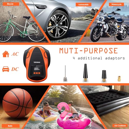 TEROMAS Tire Inflator Portable Air Compressor, Air Pump DC/AC for Car Tires 12V DC and Other Inflatables at Home 110V AC, Digital Electric Tire Pump with Pressure Gauge(Orange) - Image 3