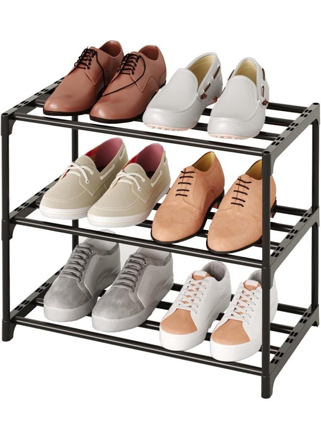 DUNISO Small Shoe Rack, Three Layers, Can Hold 6-8 Pairs Of Shoes, Multifunctional Lightweight Storage Rack, Solid Metal Stackable, Suitable For Entrance Hall And Closet Hallway  - Image 1