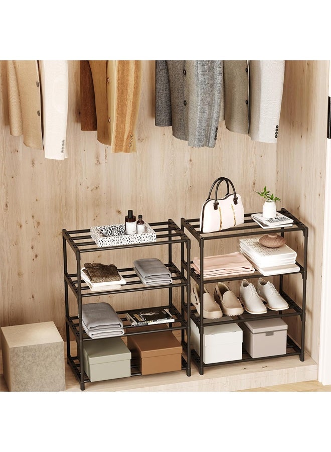 DUNISO Small Shoe Rack, Three Layers, Can Hold 6-8 Pairs Of Shoes, Multifunctional Lightweight Storage Rack, Solid Metal Stackable, Suitable For Entrance Hall And Closet Hallway  - Image 3