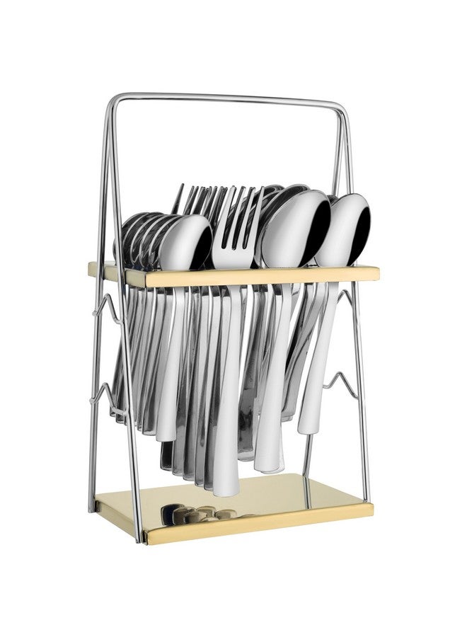 Parage 25 Pieces Regal Cutlery Set Premium Stainless Steel with Stand (Contains: 6 Table Fork, 6 Table Spoon, 6 Dinner Spoon, 6 Tea Spoon, 1 Cutlery Stand) Spoon Set for Dining Table Stylish - Image 1