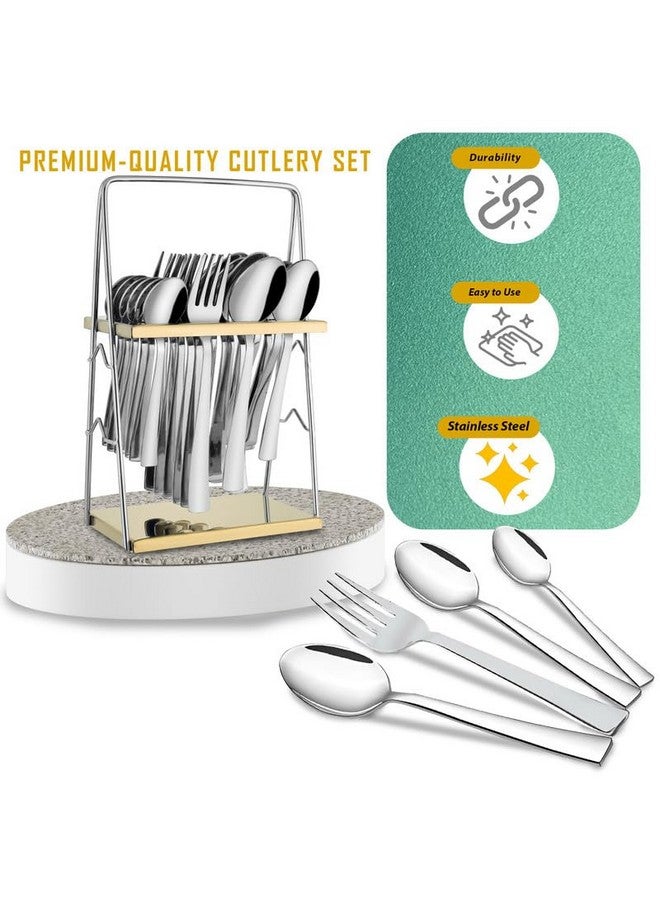 Parage 25 Pieces Regal Cutlery Set Premium Stainless Steel with Stand (Contains: 6 Table Fork, 6 Table Spoon, 6 Dinner Spoon, 6 Tea Spoon, 1 Cutlery Stand) Spoon Set for Dining Table Stylish - Image 4