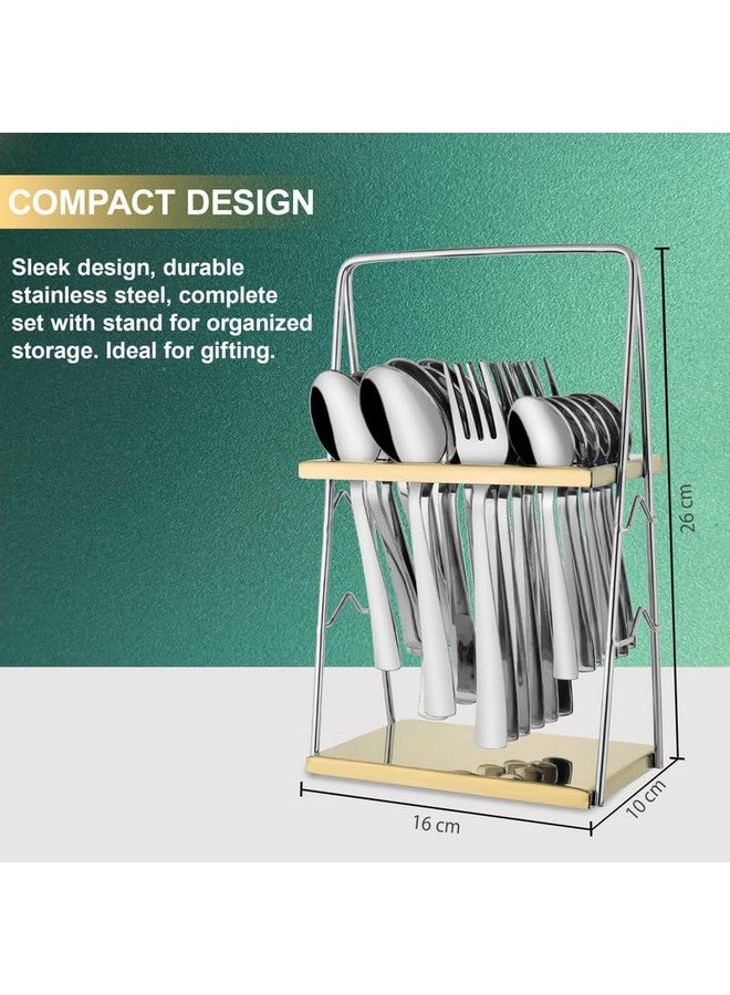 Parage 25 Pieces Regal Cutlery Set Premium Stainless Steel with Stand (Contains: 6 Table Fork, 6 Table Spoon, 6 Dinner Spoon, 6 Tea Spoon, 1 Cutlery Stand) Spoon Set for Dining Table Stylish - Image 5