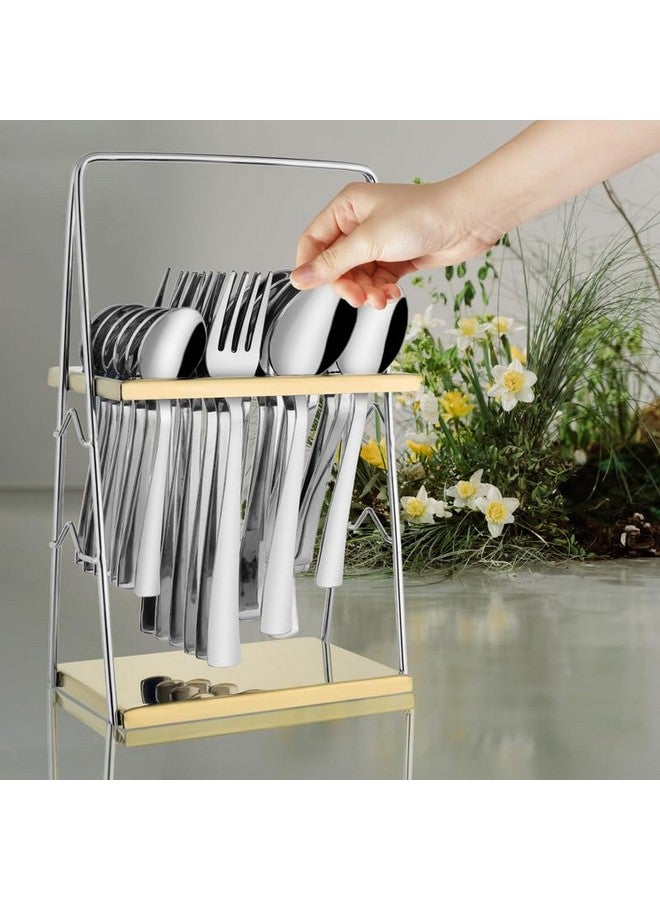 Parage 25 Pieces Regal Cutlery Set Premium Stainless Steel with Stand (Contains: 6 Table Fork, 6 Table Spoon, 6 Dinner Spoon, 6 Tea Spoon, 1 Cutlery Stand) Spoon Set for Dining Table Stylish - Image 3