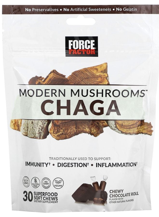 Force Factor Modern Mushrooms Chaga Chewy Chocolate Roll 30 Superfood Soft Chews