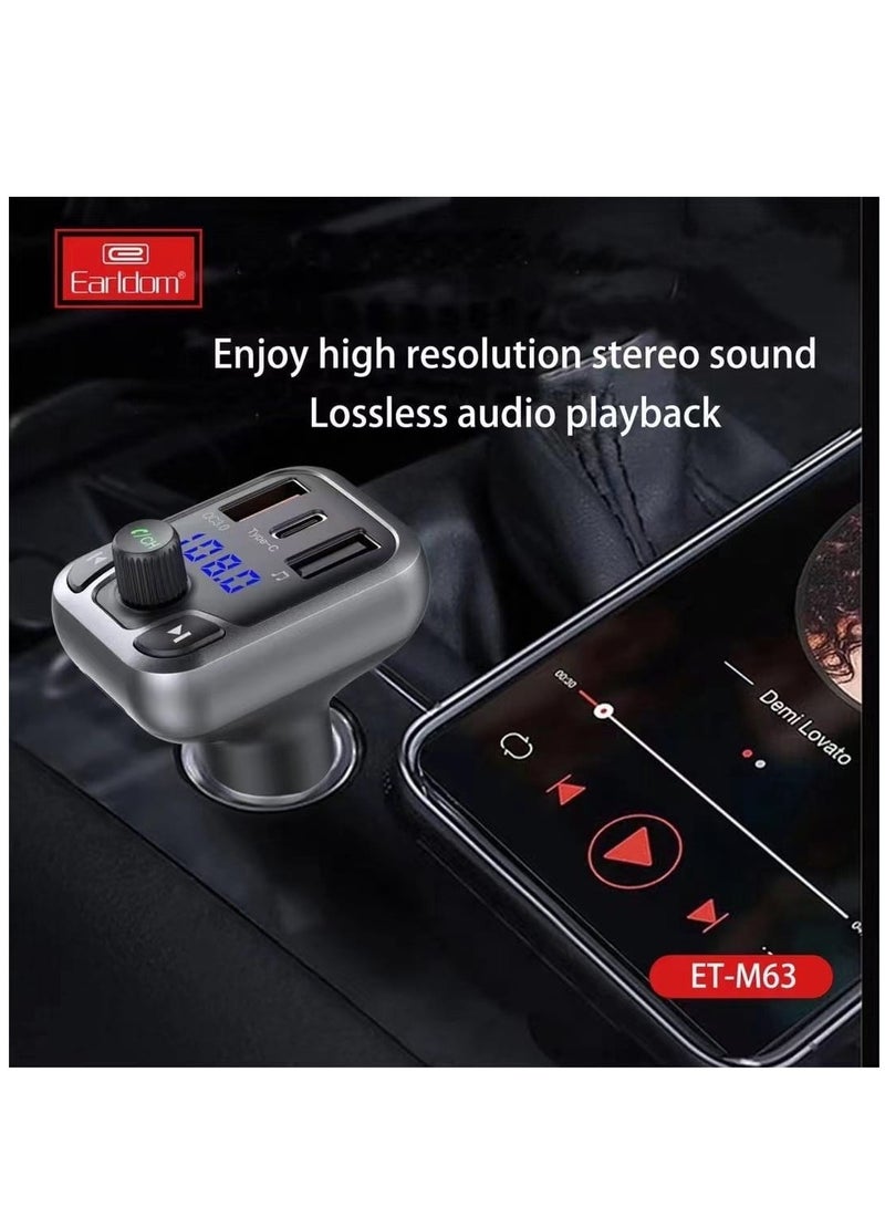 Earldom "Earldom® M63: Streamlined Connectivity with PD+QC3.0 20W Bluetooth FM Transmitter Charger in Sleek Gray" - Image 2
