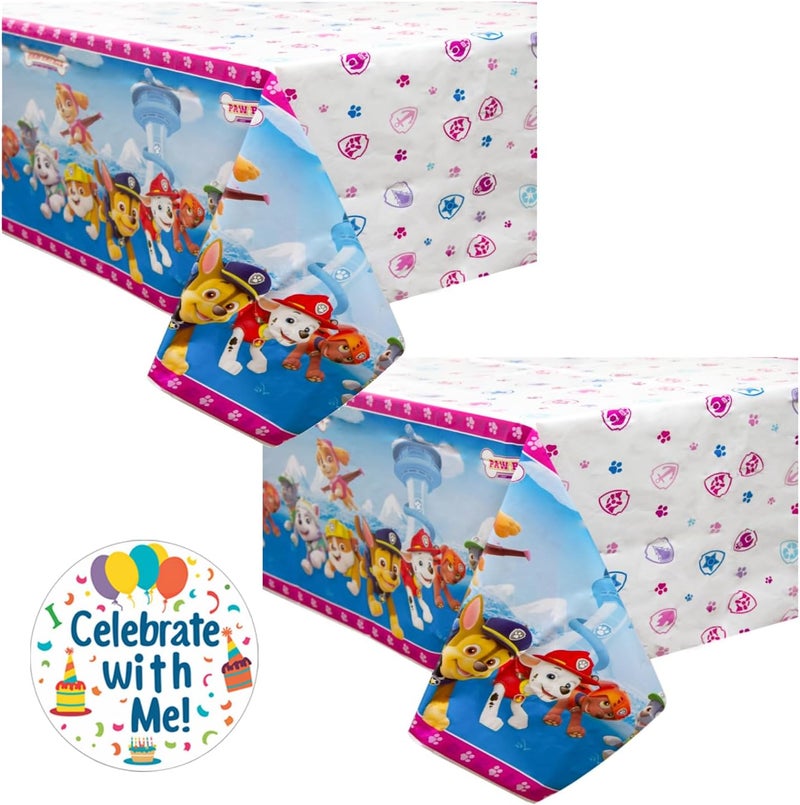 Unique Paw Patrol Girl Party Supplies 2 Plastic Table Covers 54 x 84 with Celebrate With Me Sticker  Kids Birthday Party Decorations - Image 1