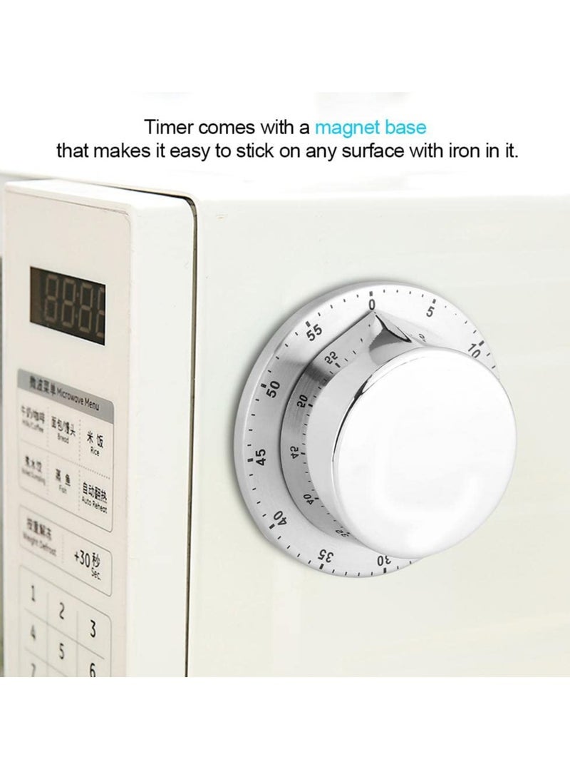 Excefore - Manual Timer, 60 Minute Professional Mechanical Kitchen Timer With Magnetic Base, Countdown Cooking Baking Timing Tool, Loud Alarm Sound And Easy To Stick On Any Surface(Silver) - Image 1