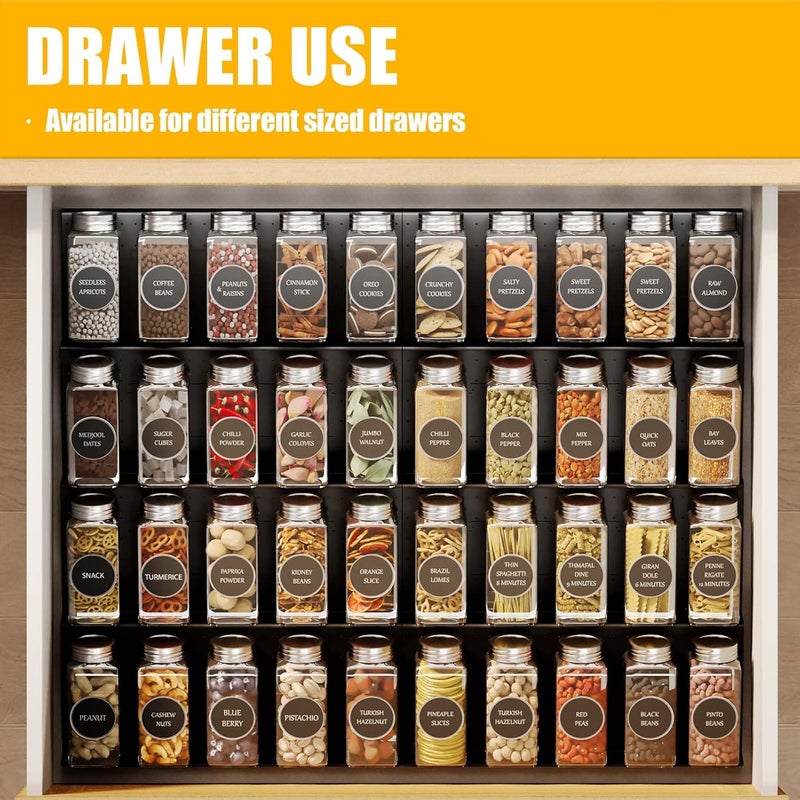 Famhap Store Spice Drawer Organizer, 8 Tier Expandable from 11.7" to 23.2" Seasoning Rack Tray Insert for Kitchen Drawers, Spice Rack Tray for Drawer/Countertop (Black) - Image 5