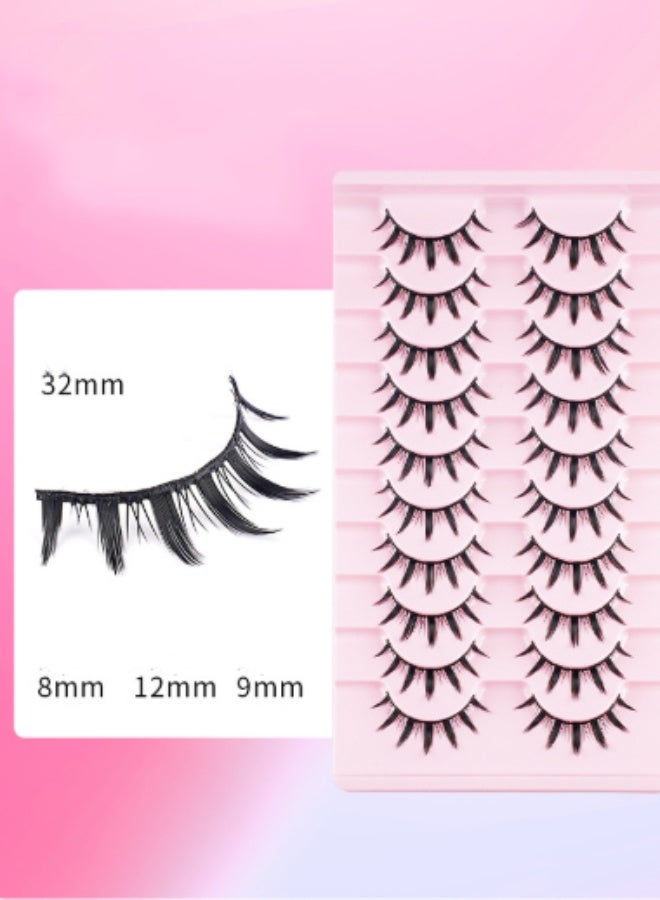 PLUSOX 10 Pairs Hard Stem Cartoon False Eyelashes With Built In Eyeliner Effect Eye Shape Modification Can Support Double Eyelids Natural Fit Thin Thread Cotton Stem Natural Transition Dense Mixed False Eyelashes Easy To Apply Daily Makeup Eyelashes Black​ - Image 4