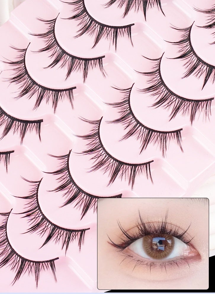 PLUSOX 10 Pairs Hard Stem Cartoon False Eyelashes With Built In Eyeliner Effect Eye Shape Modification Can Support Double Eyelids Natural Fit Thin Thread Cotton Stem Natural Transition Dense Mixed False Eyelashes Easy To Apply Daily Makeup Eyelashes Black​ - Image 2