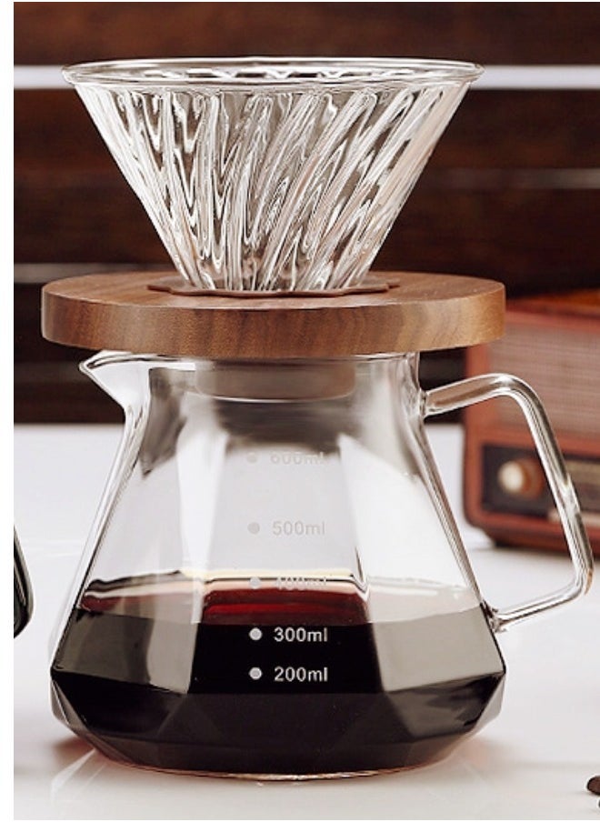 HOOPZOZA V60 Pour Over Coffee Maker Set 600ML Glass Drip coffee maker Coffee Pot with Tick Marks Glass Coffee Filter  - Image 1