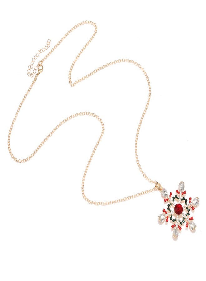 ELEARD Long Christmas Necklace Sparkle Crystal Snowflake Reindeer Wreath Pendant Necklace for Women Festive Sweater Necklace Xmas Holiday Party Jewelry Set Gifts (snowflake+wreath) - Image 5