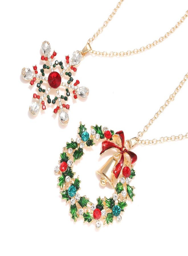 ELEARD Long Christmas Necklace Sparkle Crystal Snowflake Reindeer Wreath Pendant Necklace for Women Festive Sweater Necklace Xmas Holiday Party Jewelry Set Gifts (snowflake+wreath) - Image 4