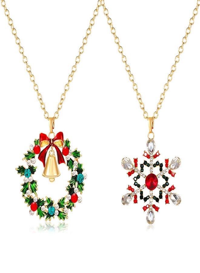 ELEARD Long Christmas Necklace Sparkle Crystal Snowflake Reindeer Wreath Pendant Necklace for Women Festive Sweater Necklace Xmas Holiday Party Jewelry Set Gifts (snowflake+wreath) - Image 1