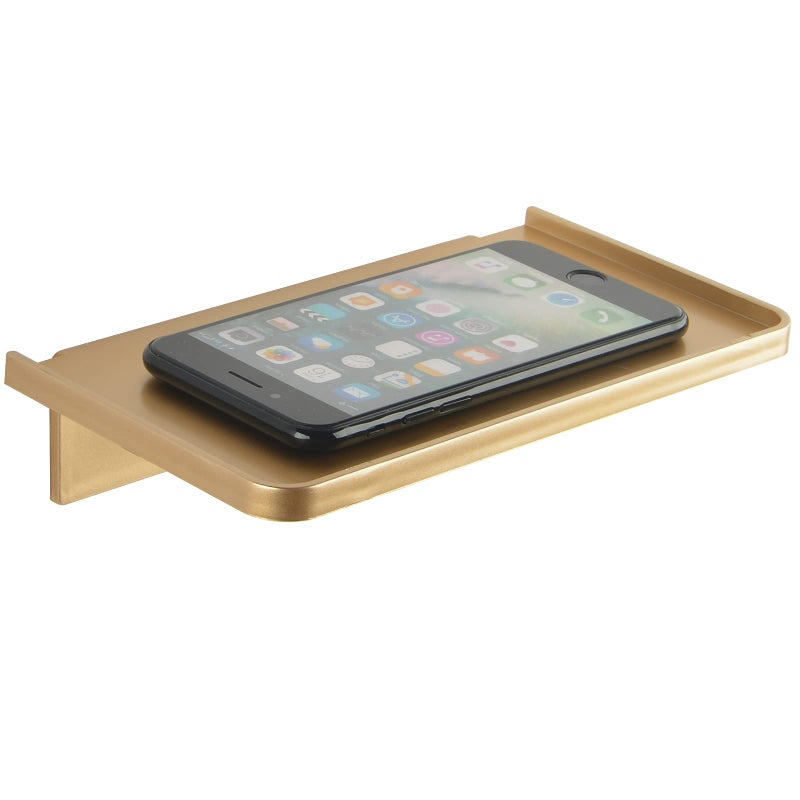 JDYOOMI Acrylic Floating Wall Shelves - Small Stick-on Wall Mounted Phone Shelf Holder Wipes Rack Smart Speaker Shelf for Bathroom,Kitchen,Toilet,Bedroom,Office - Gold - Image 1
