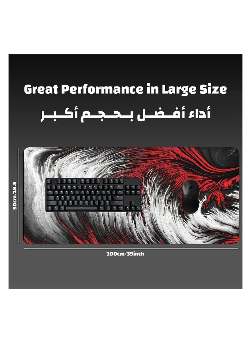 YASA GAME Extended Large Gaming Mouse Pad 100 X 50 cm XXL Full Desk Art style & Mousepad Non-Slip Rubber Base Big Keyboard Mat with Stitched Edges water resist for Gaming from Yasa ( Ripple Red ) - Image 4