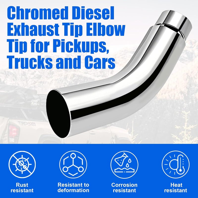 Floshine Diesel Exhaust Elbow Tip, 4" Inlet/6" Outlet X 23" Long, Chromed Steel Side Exit Exhaust Tip - Image 5