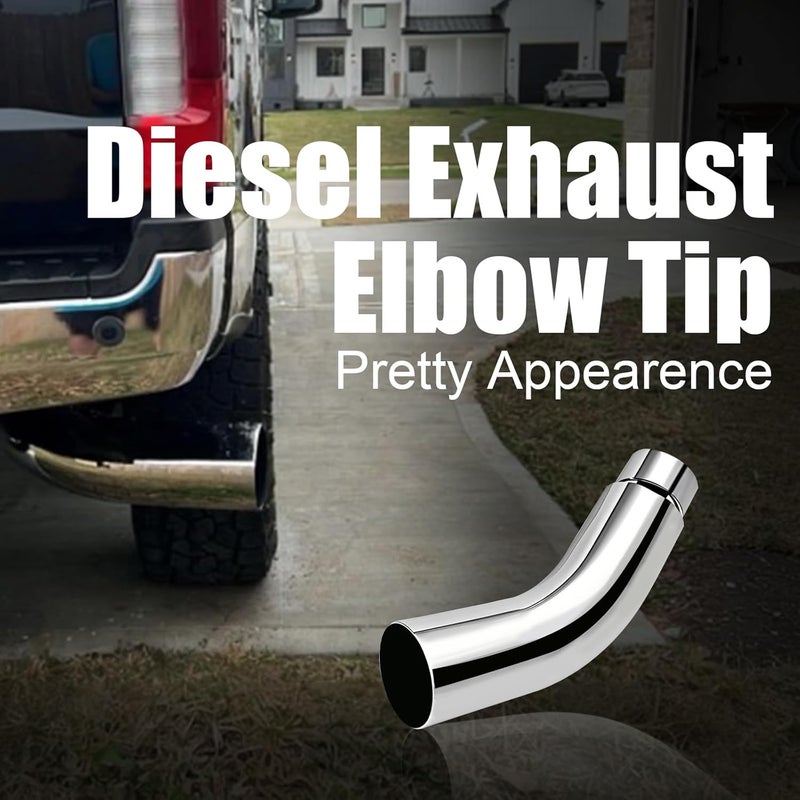 Floshine Diesel Exhaust Elbow Tip, 4" Inlet/6" Outlet X 23" Long, Chromed Steel Side Exit Exhaust Tip - Image 2