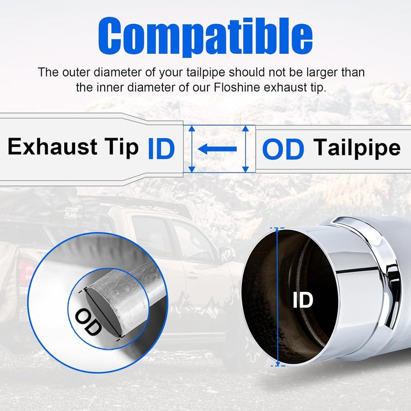 Floshine Diesel Exhaust Elbow Tip, 4" Inlet/6" Outlet X 23" Long, Chromed Steel Side Exit Exhaust Tip - Image 4