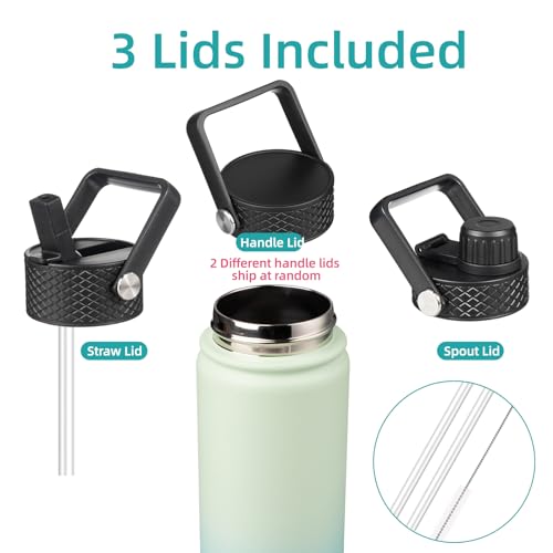 Konokyo Insulated Water Bottle 24oz Stainless Steel Sport Bottles with 3 Lids,Mint - Image 3