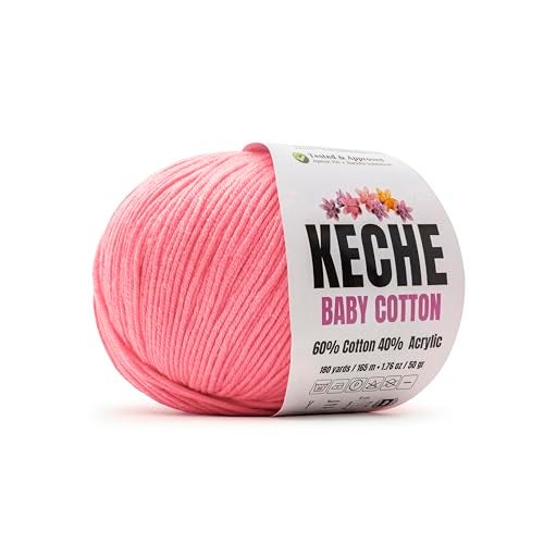 Keche Cotton Yarn, 60% Cotton 40% Acrylic Yarn, Soft Cotton Yarn for Crochet and Knitting, Amigurumi Yarn 1 Skein/Ball 1.76 Oz (50g) / 180 Yrds (165m) - Pink - Image 1