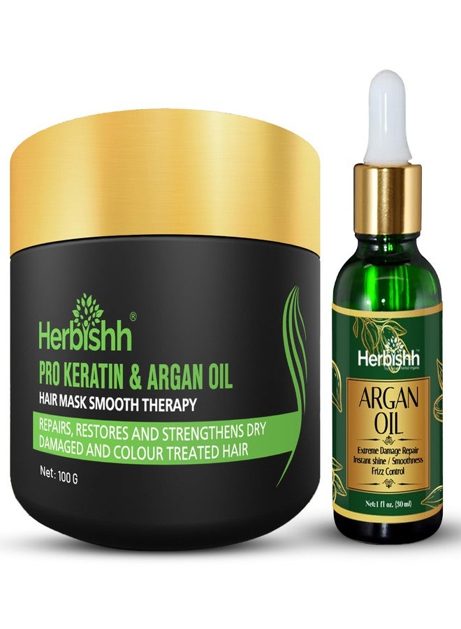 Herbishh Argan Oil & Hair Mask Combo For Deep Conditioning Treatment Argan Oil for Hair Repair & Frizz Control (30ml) & Argan Hair Mask for Hydration (100 g), Sulfate & Paraben Free - Image 1