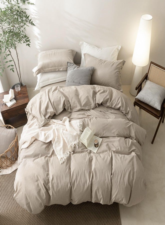 BDEAR Linen Grey Duvet Cover Oversized Queen Size 98'' L x 98'' W, Percale 100% Washed Cotton Duvet Cover with Zipper Closure Plus 2 Pillowcases, Oeko TEX Standard Certificated, Linen Feel and Cozy - Image 5