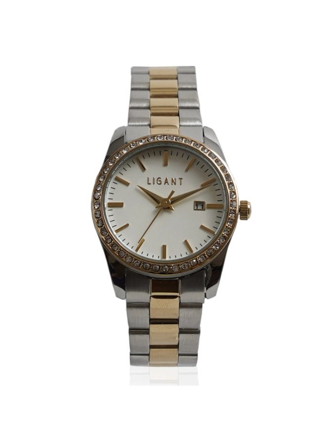 LIGANT Luxury Women's Stainless Steel Watch in Silver & Gold - Elegant Modern Design - Rust Resistant Metallic Wristwatch for Events & Daily Wear - Image 1