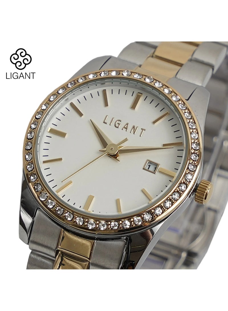 LIGANT Luxury Women's Stainless Steel Watch in Silver & Gold - Elegant Modern Design - Rust Resistant Metallic Wristwatch for Events & Daily Wear - Image 2
