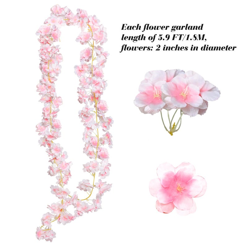 Bgfhna 4pcs 23.6 ft Artificial Cherry Blossoms Garland Pink Fake Vines Hanging Silk Cherry Blossom Sakura Vine for Outdoor Wedding Party Home Decor - Image 2
