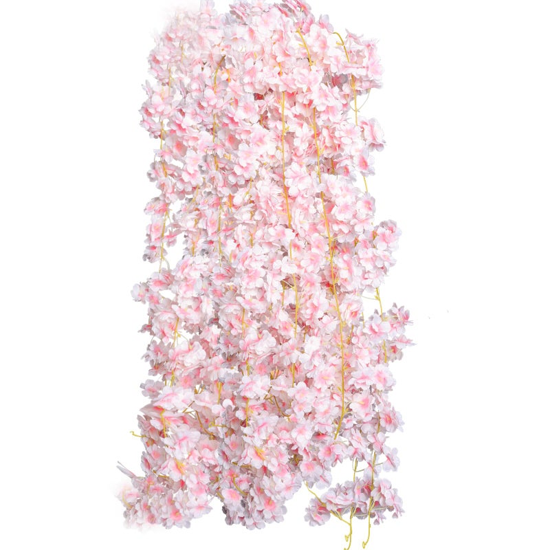Bgfhna 4pcs 23.6 ft Artificial Cherry Blossoms Garland Pink Fake Vines Hanging Silk Cherry Blossom Sakura Vine for Outdoor Wedding Party Home Decor - Image 1
